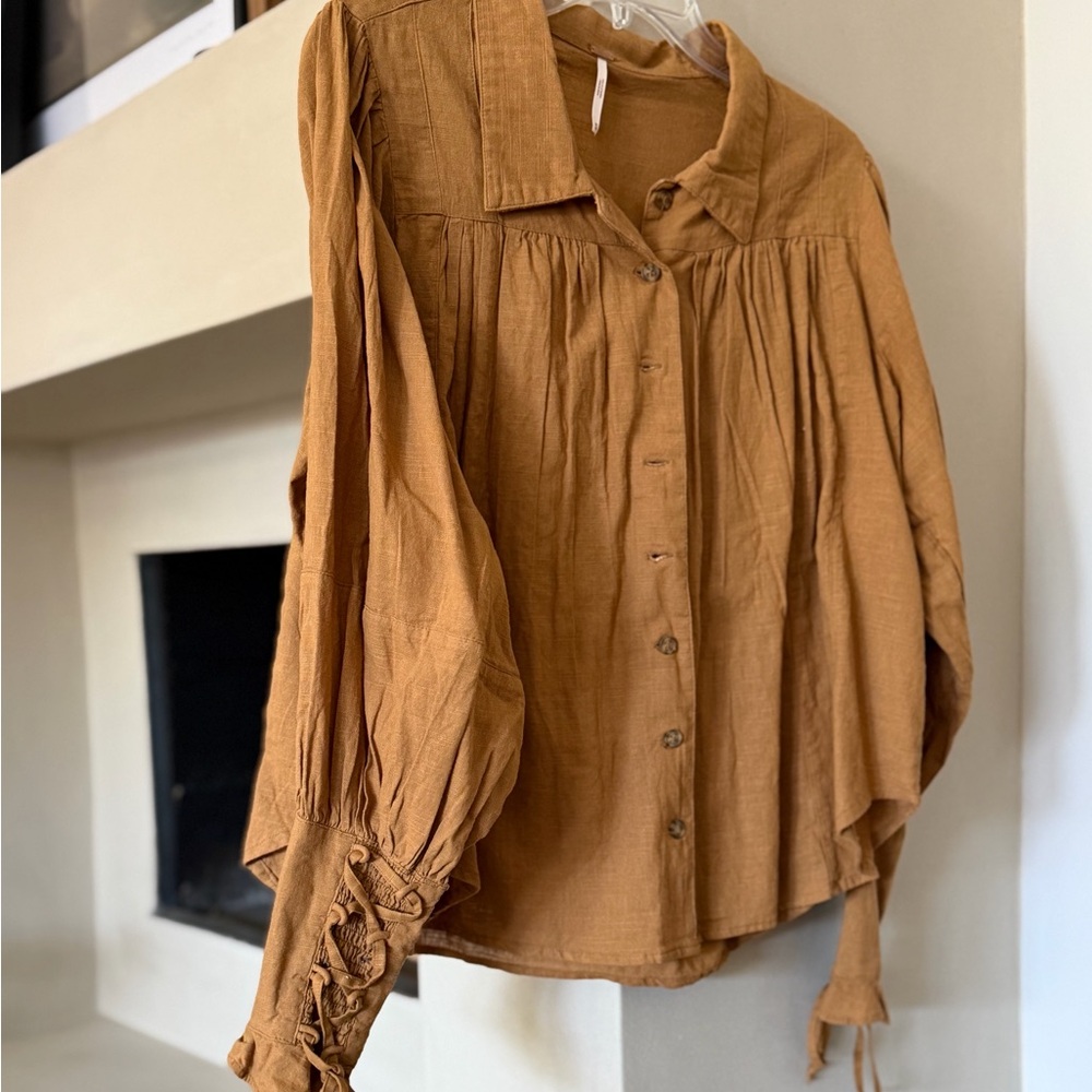 Free People Brown Button-Up Blouse